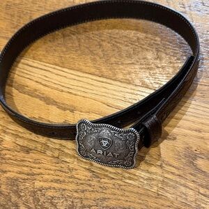 Kids Ariat Dark Brown Leather Belt with Ornate Silver Buckle